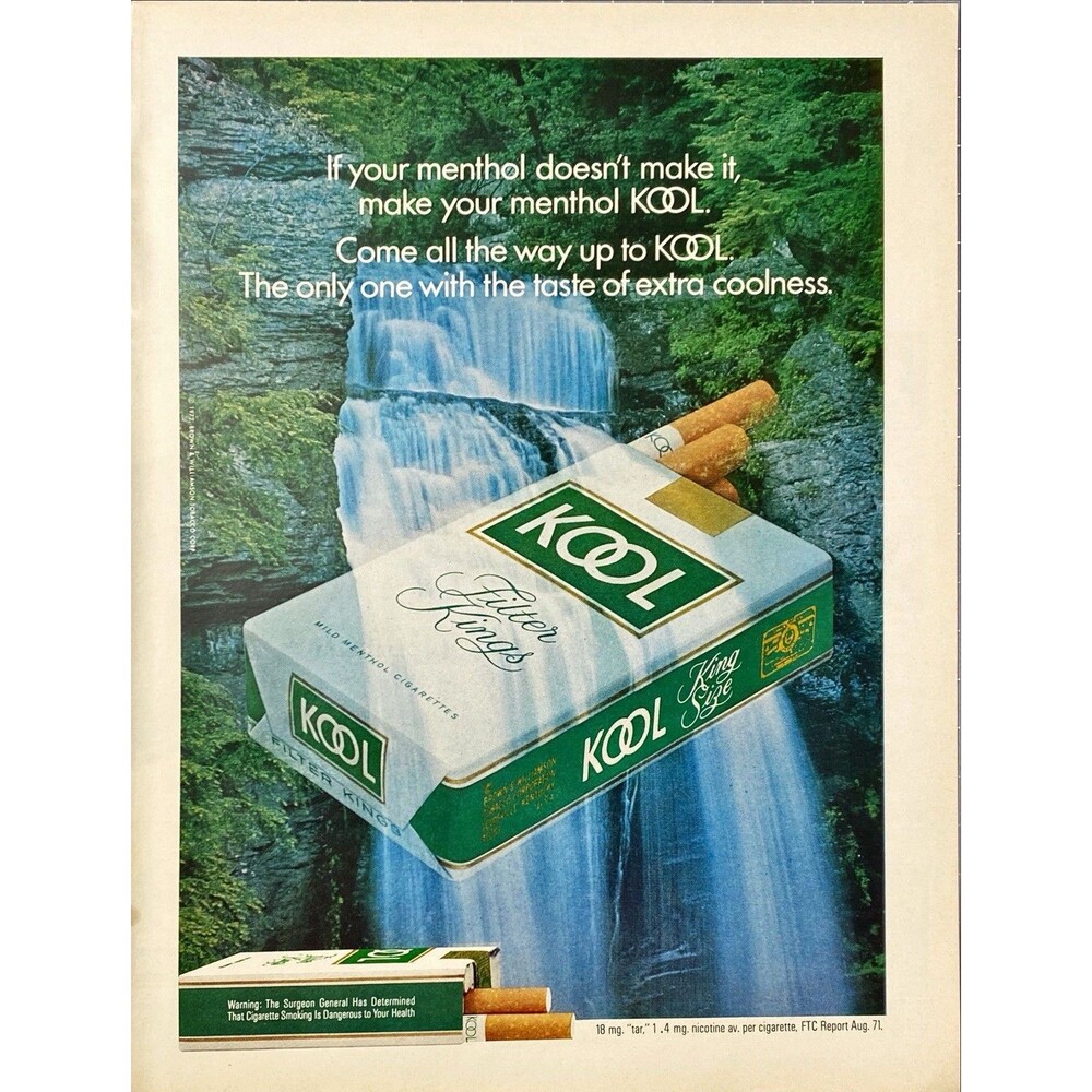 Kool Filter Kings Cigarettes"Come All The Way To Kool:Waterfall"Playboy Print Ad